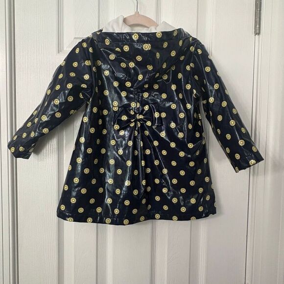 DKNY Toddler Girls 2T Navy Yellow Daisy Print Hooded Raincoat Jacket - Picture 2 of 12